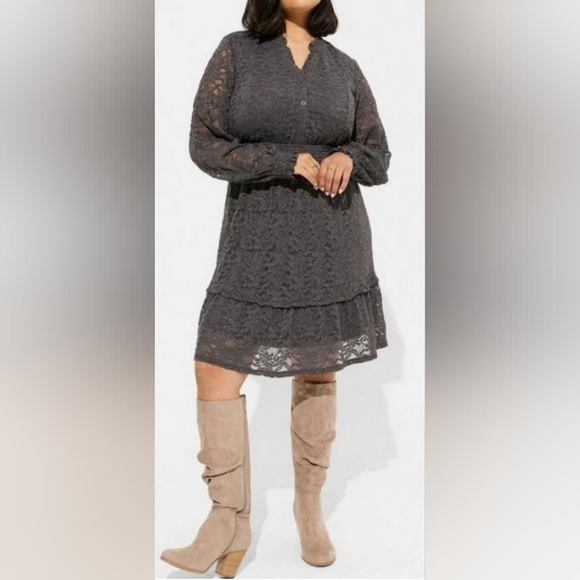 TORRID Gray Long-Sleeve Lace Mini Dress, Size 0/L/12 - Picture 1 of 11